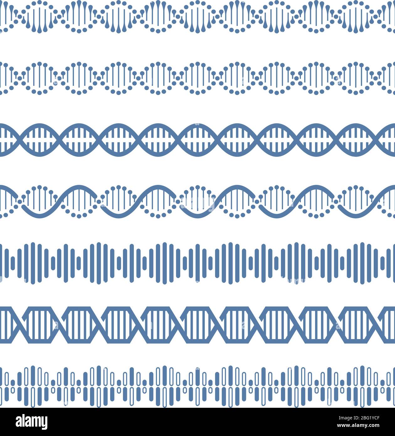 Pennelli con pattern senza giunture per vettori dna del modello strutturale del genoma umano. dna a struttura elicoidale, ricerca genoma umano, illustrazione vettoriale Illustrazione Vettoriale