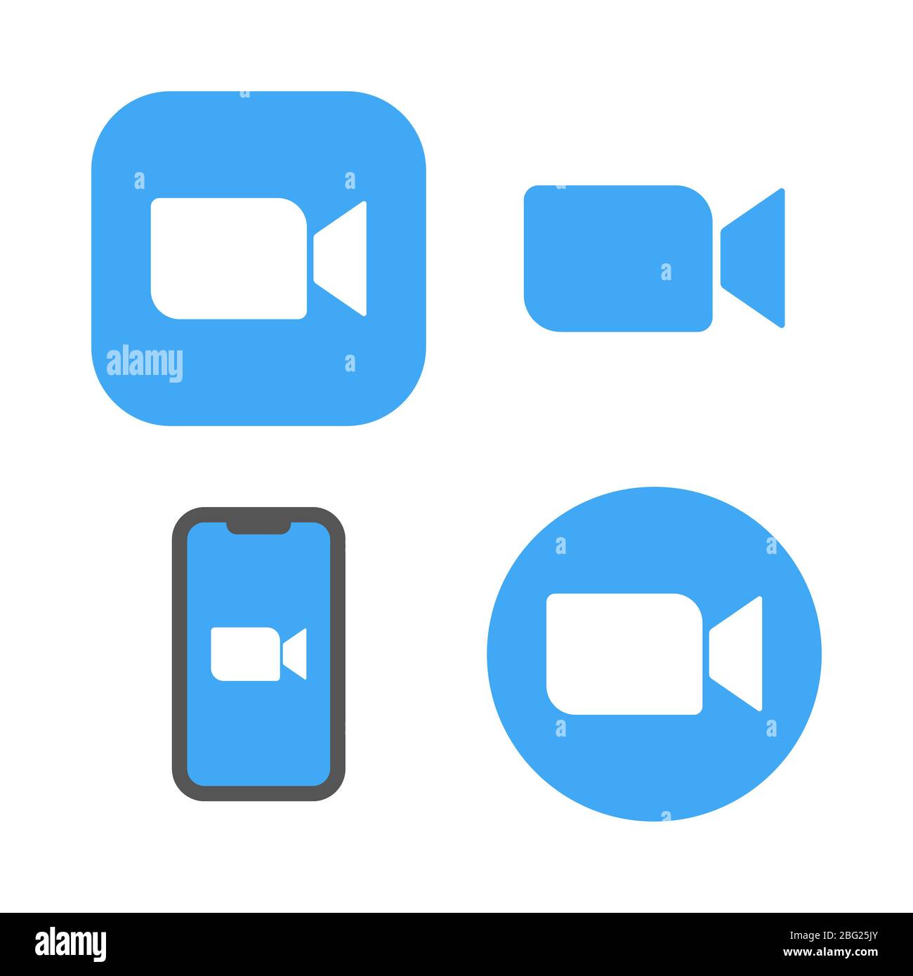 Icone blu della fotocamera - applicazione Live Media Streaming per il telefono, videochiamate in conferenza. EPS 10 Illustrazione Vettoriale