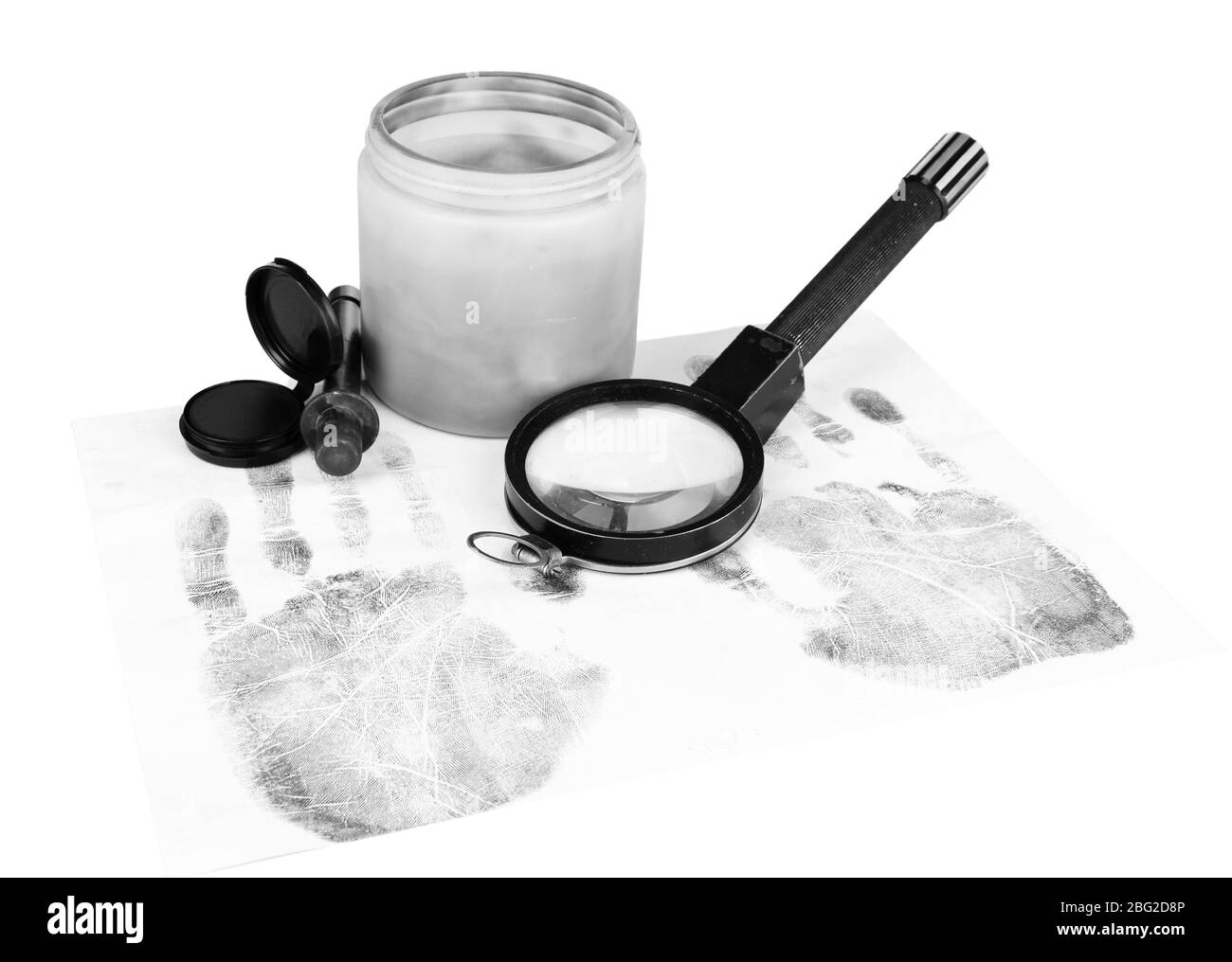 Oggetti per impronte digitali isolati su bianco Foto Stock