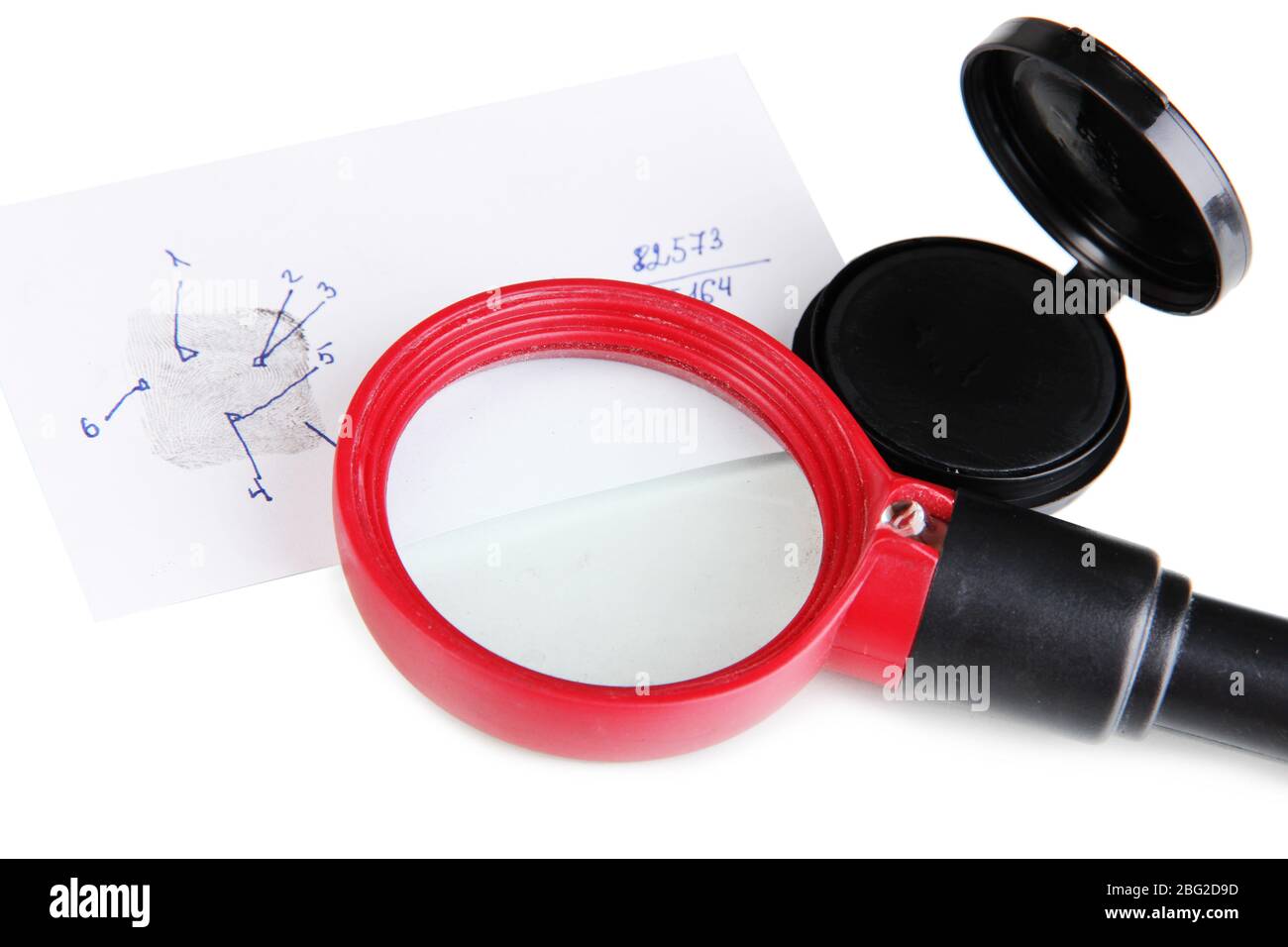 Primo piano delle impronte digitali isolate su bianco Foto Stock