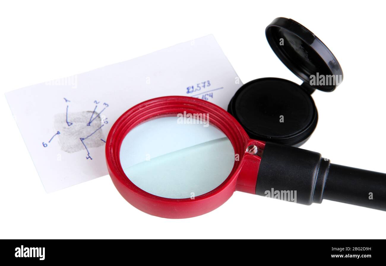 Primo piano delle impronte digitali isolate su bianco Foto Stock