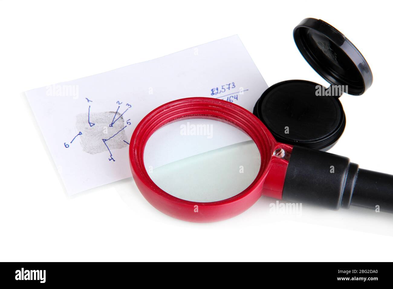 Primo piano delle impronte digitali isolate su bianco Foto Stock