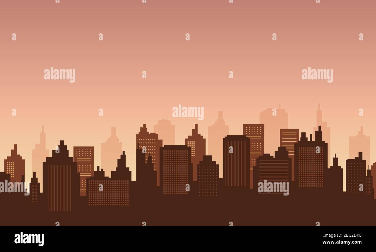 Sfondo in centro con il cielo del pomeriggio. Collezione urbana Illustrazione Vettoriale