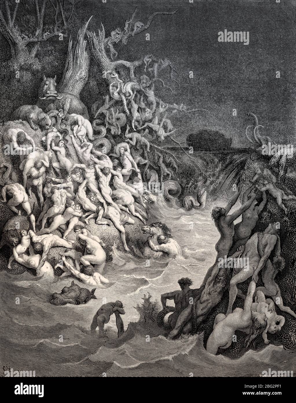 Il mondo è distrutto dall'acqua, Antico Testamento, taglio di legno di Gustave Doré Foto Stock