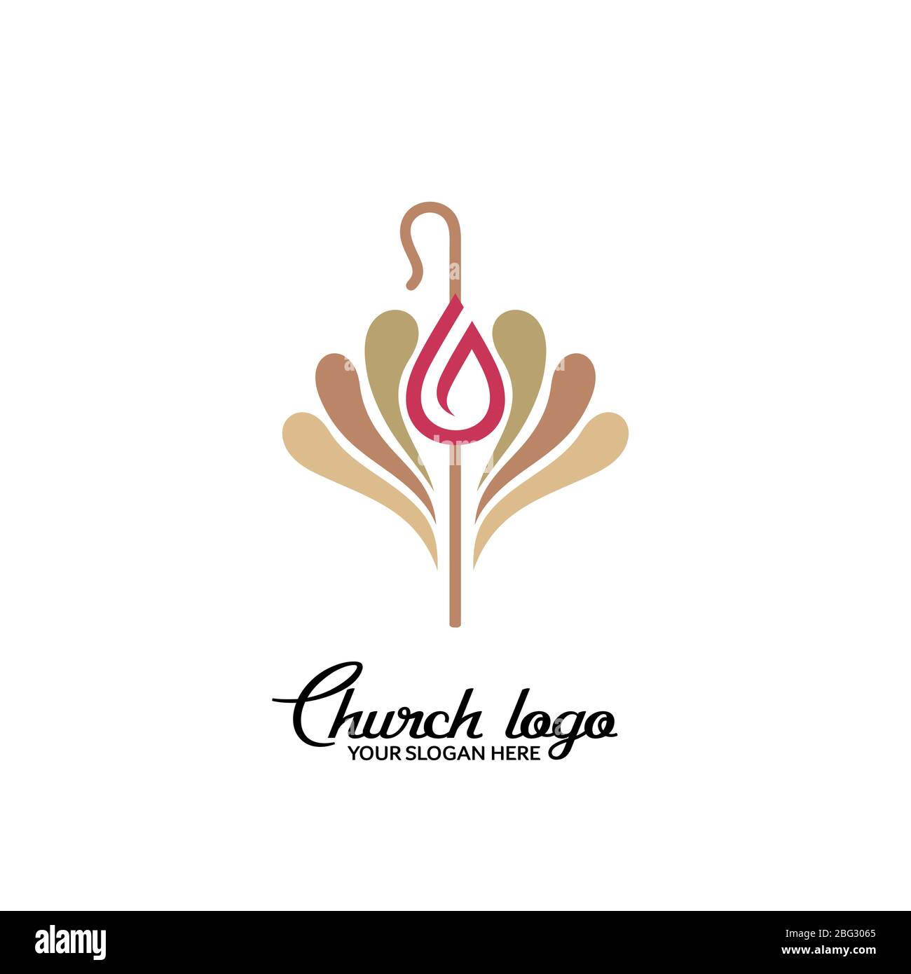 Logo della Chiesa. Simboli cristiani. Personale, fiamma e elementi d'onda. Illustrazione Vettoriale