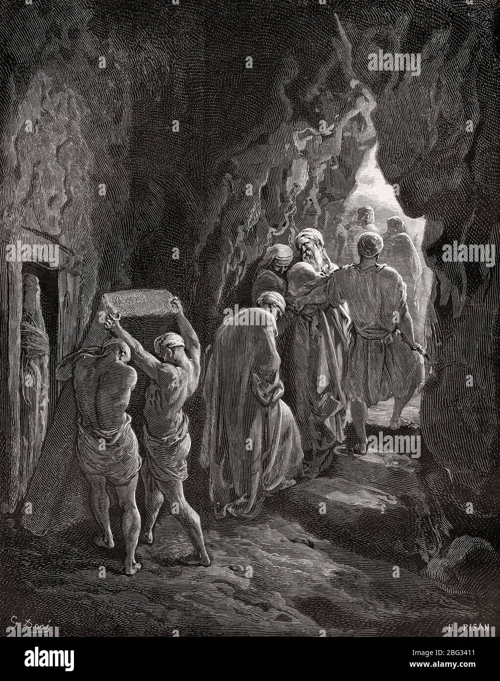 Sepoltura di Sarah a Machpelah, taglio di legno di Gustave Doré Foto Stock