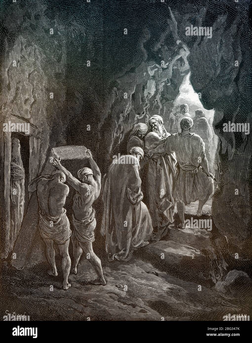 Sepoltura di Sarah a Machpelah, taglio di legno di Gustave Doré Foto Stock