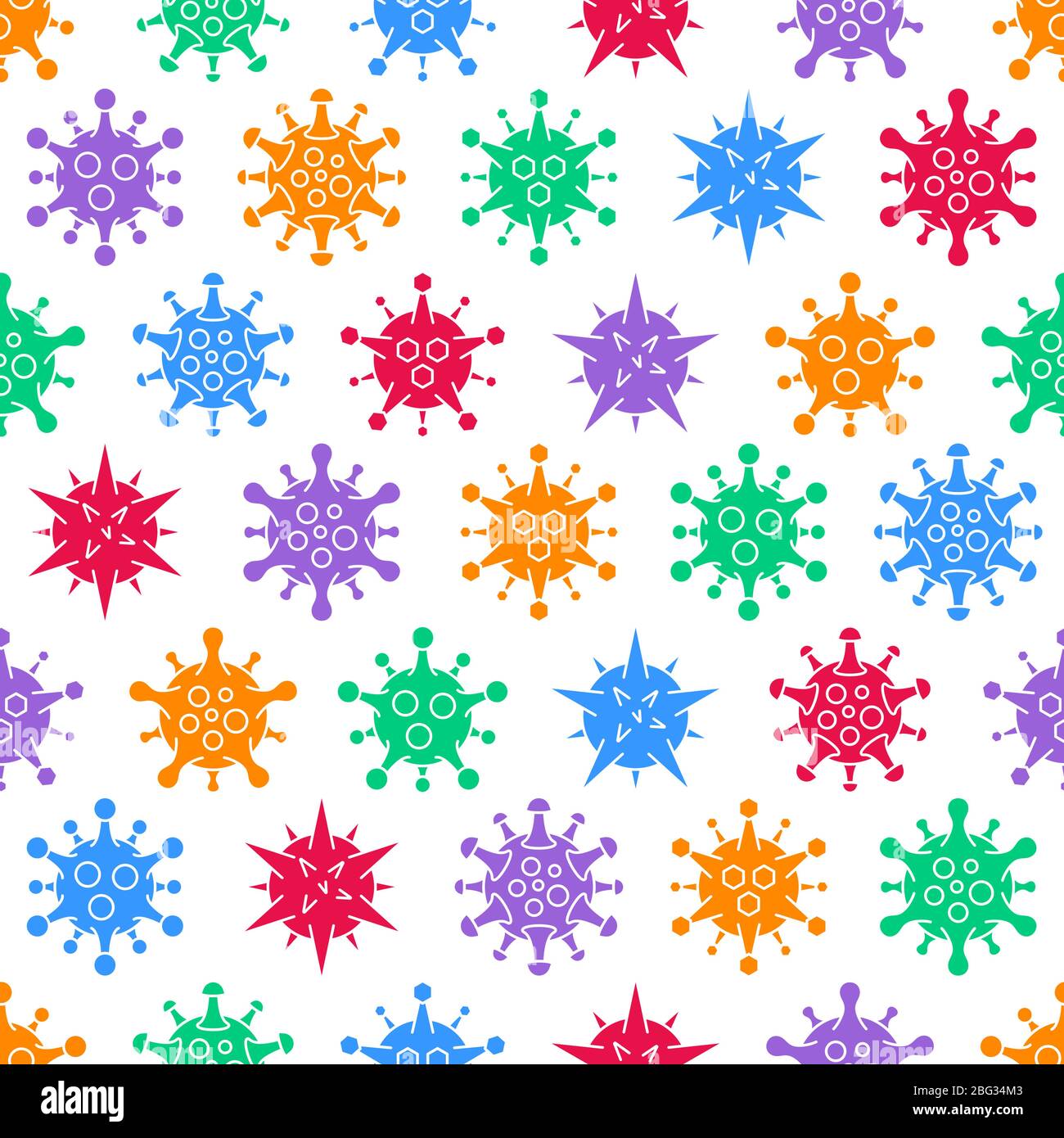 Coronavirus COVID-19 modello senza cuciture. Diversi tipi di virus. Organismi biologici sfondo in stile vintage inciso. Illustrazione Vettoriale