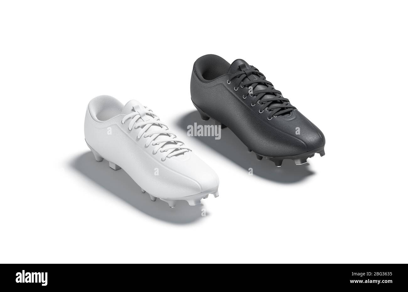 Stivale da calcio bianco e nero con scarpette in gomma mockup, Foto Stock Stivale da calcio bianco e nero con scarpette in gomma mockup, Foto Stock