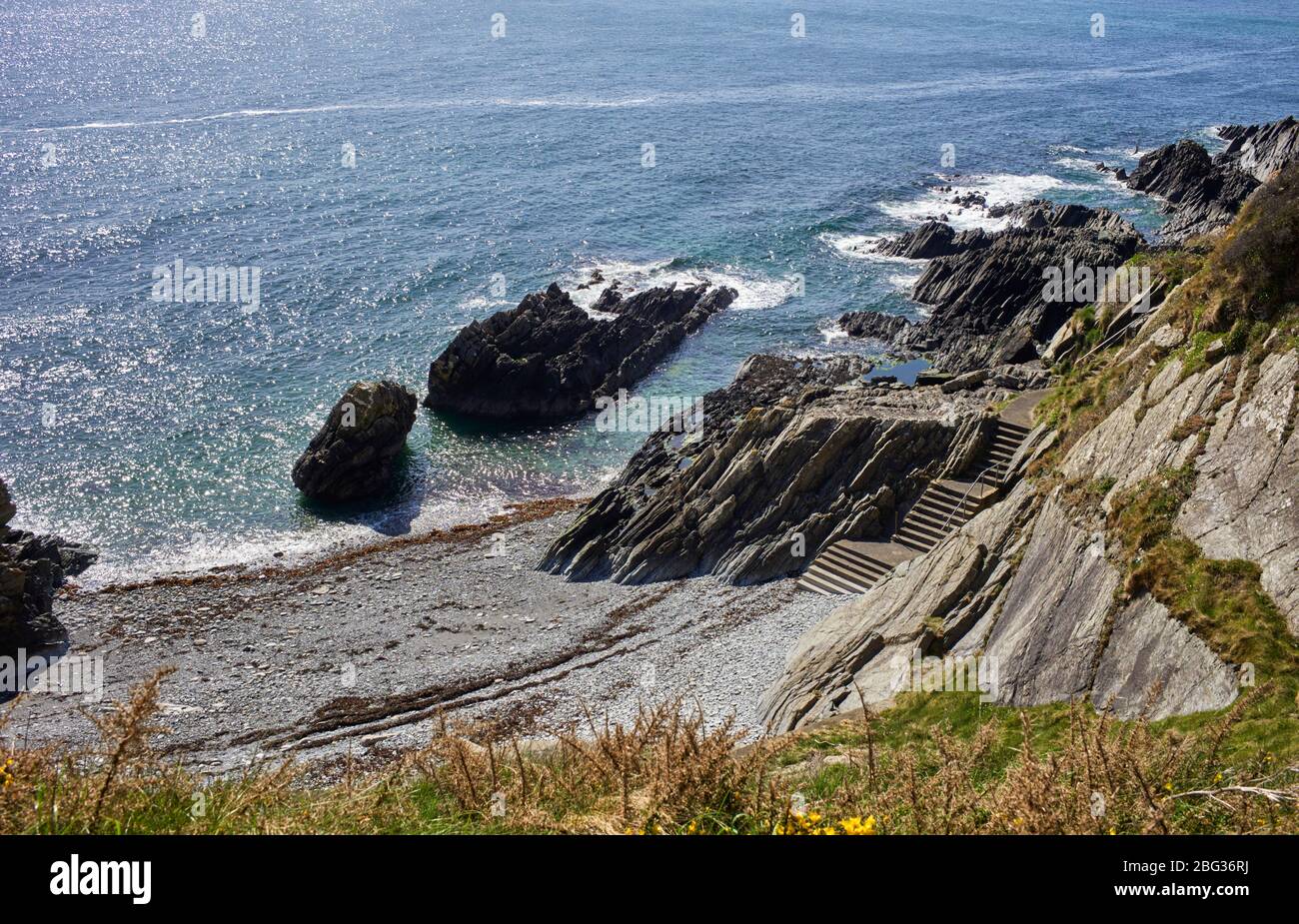 Scalini che conducono alla spiaggia di Port Jack, Douglas, Isle of Man Foto Stock