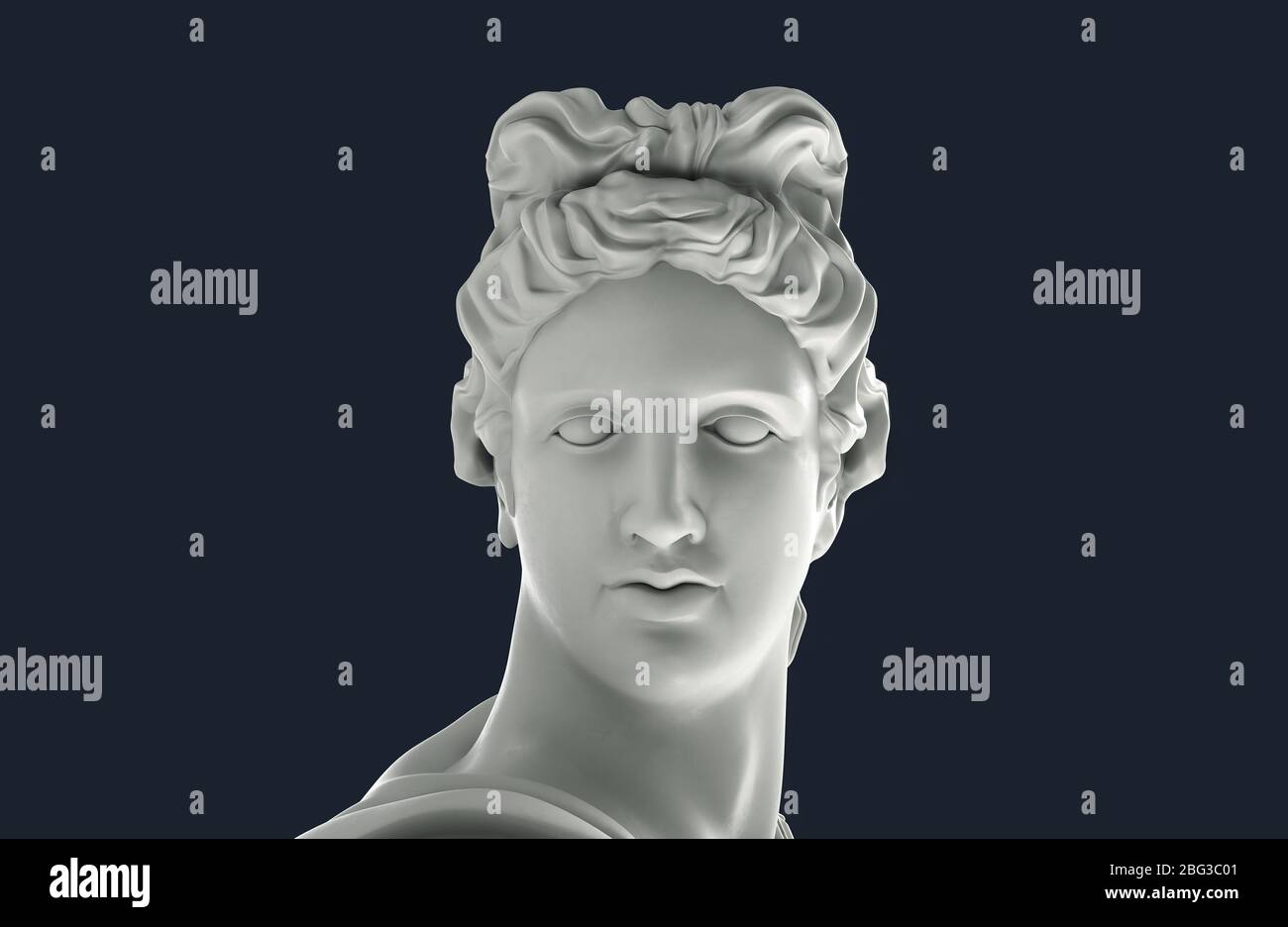 Greco Apollo testa. Intonaco bianco antica statua di Dio. Illustrazione 3D isolata Foto Stock