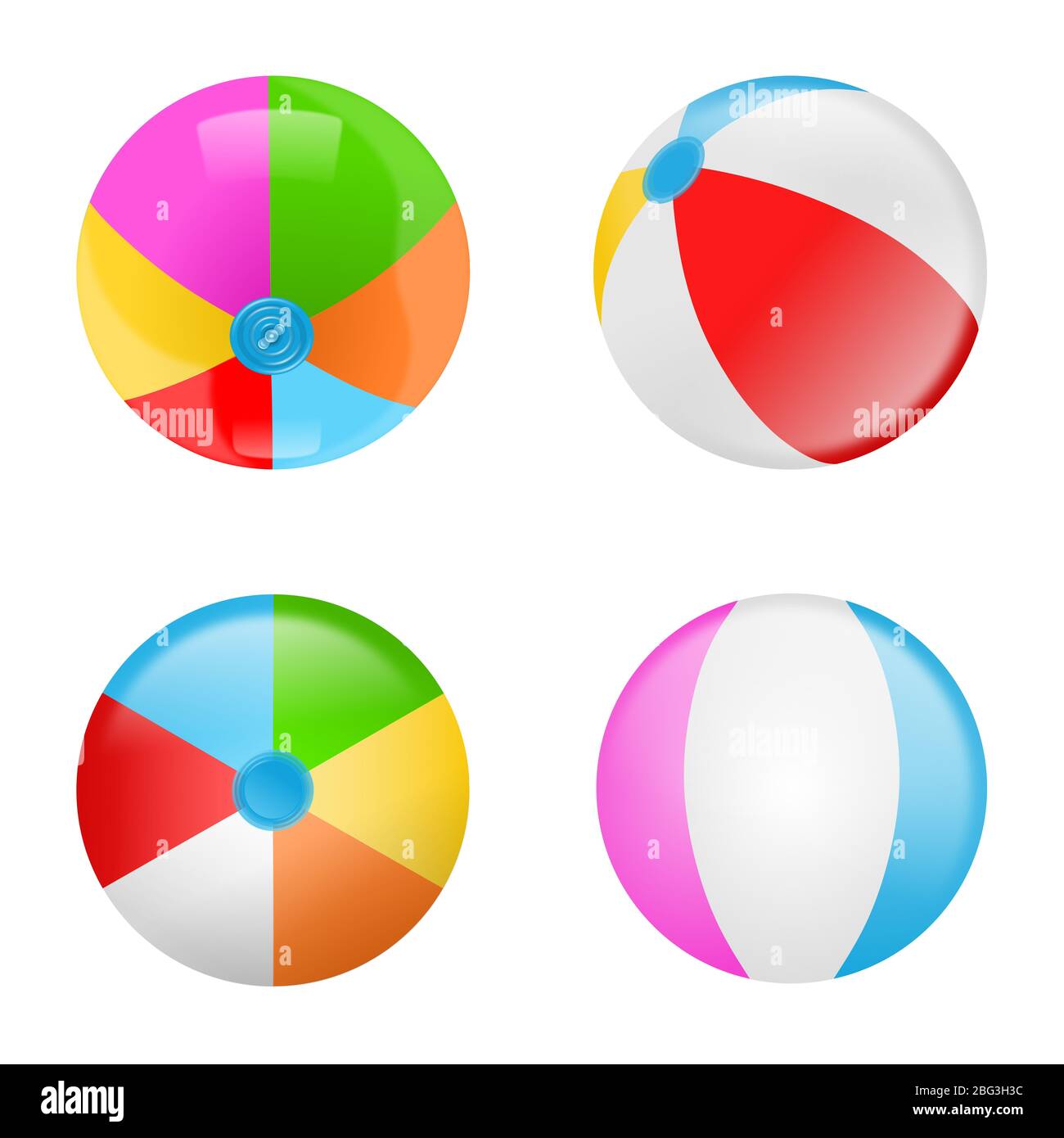 Set di palle colorate da spiaggia. Raccolta di sfere di gomma gonfiabili Foto Stock