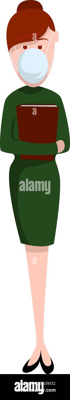 Insegnante in quarantena, illustrazione, vettore su sfondo bianco Illustrazione Vettoriale