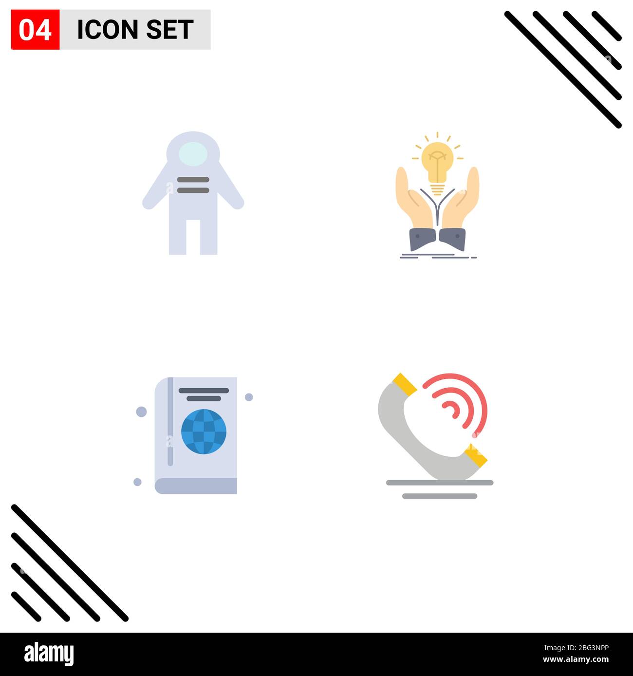 Interfaccia mobile Set di icone piatte di 4 pittogrammi di astronauta, passaporto, viaggiatore spaziale, creativo, copertina elementi di design vettoriale editabili Illustrazione Vettoriale