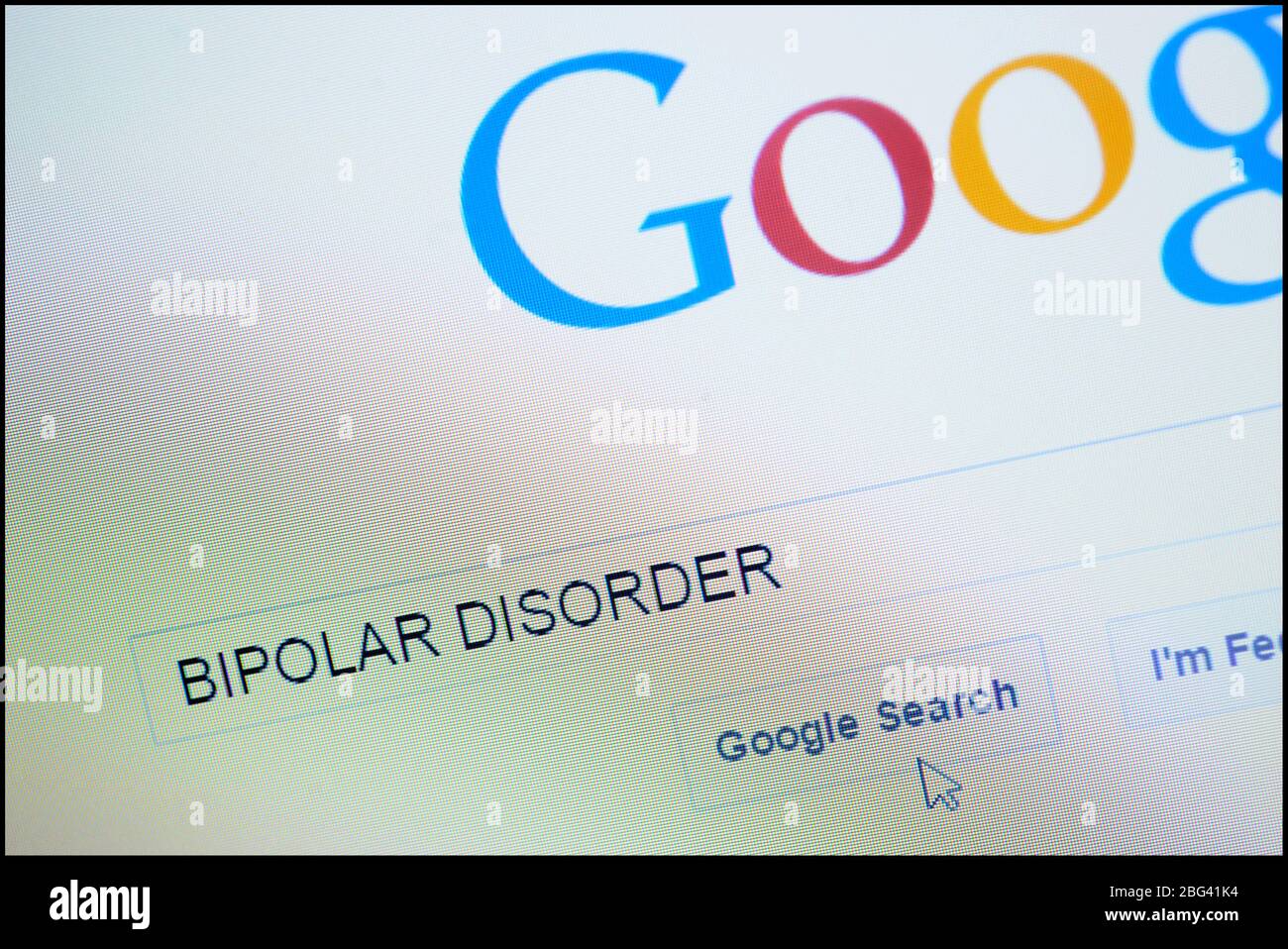 Disturbo bipolare digitato nella barra di ricerca sulla homepage di Google Foto Stock