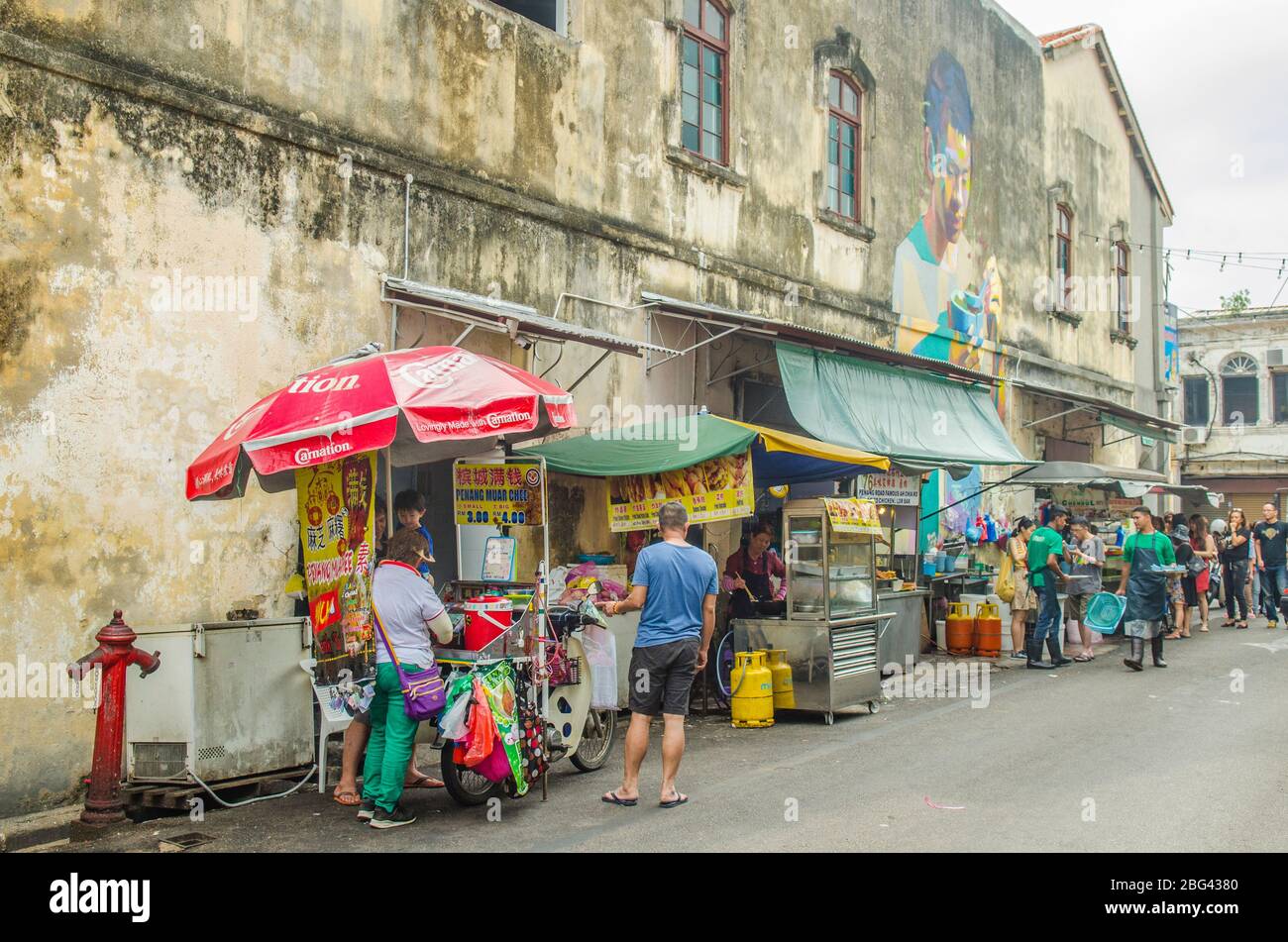 Bancarelle di cibo a George Town, Penang, Malesia Foto Stock
