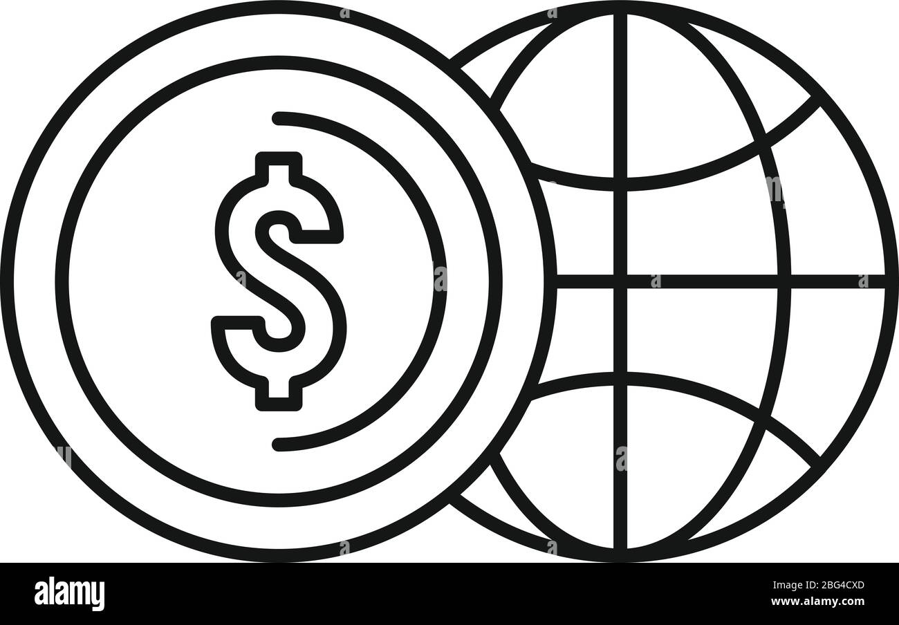 Icona di trasferimento globale in dollari. Contorno globale dollaro trasferimento vettore icona per web design isolato su sfondo bianco Illustrazione Vettoriale