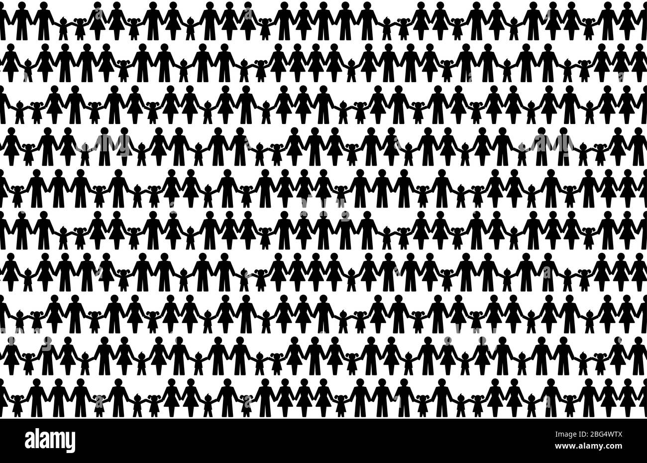 Sfondo con pittogrammi di persone che tengono le mani. Affiancamento senza cuciture. Simboli astratti di persone connesse che esprimono amicizia, amore e armonia. Foto Stock