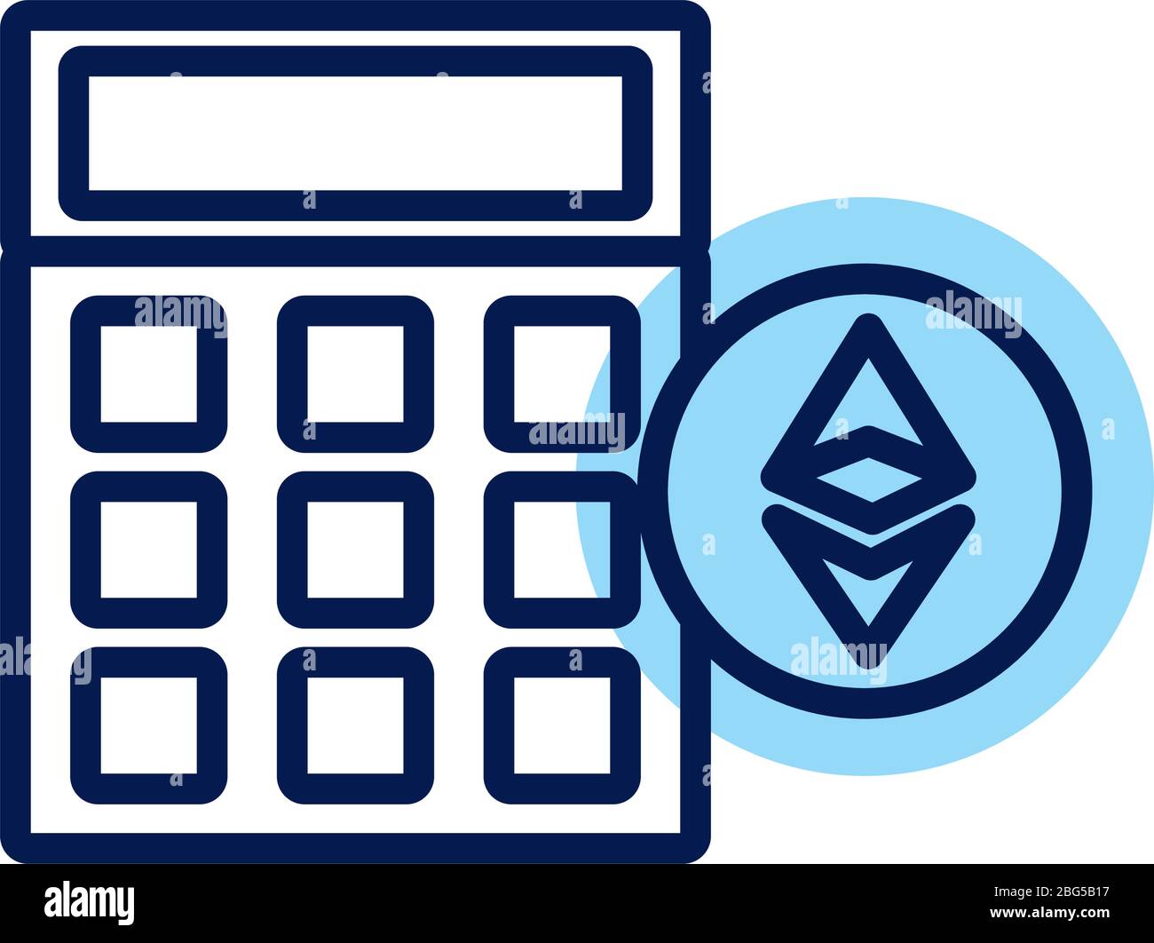etereo con calcolatrice stile linea di criptovaluta Illustrazione Vettoriale
