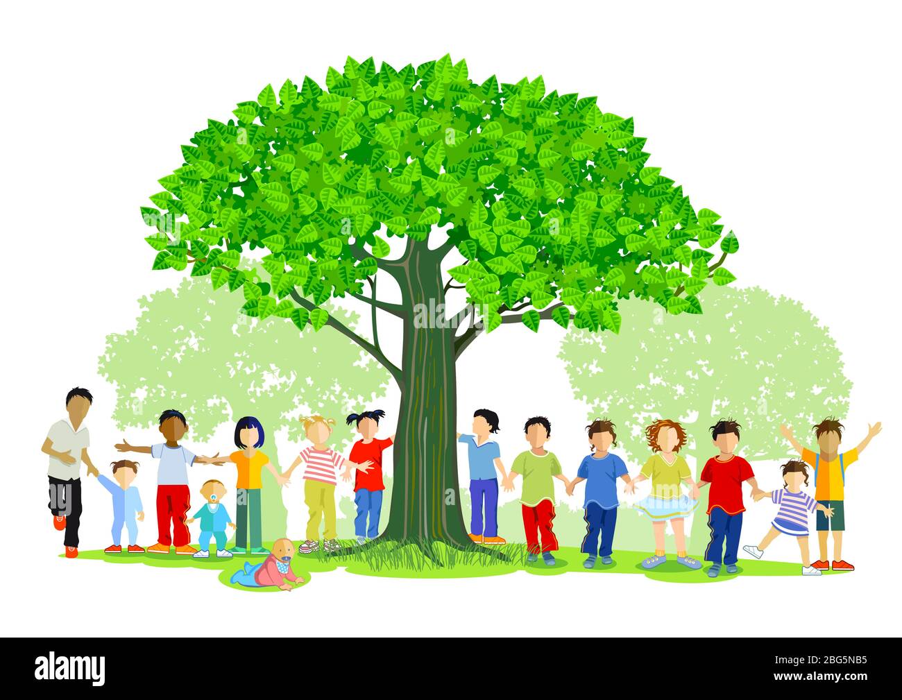 allegro gruppo di bambini in natura, illustrazione Illustrazione Vettoriale