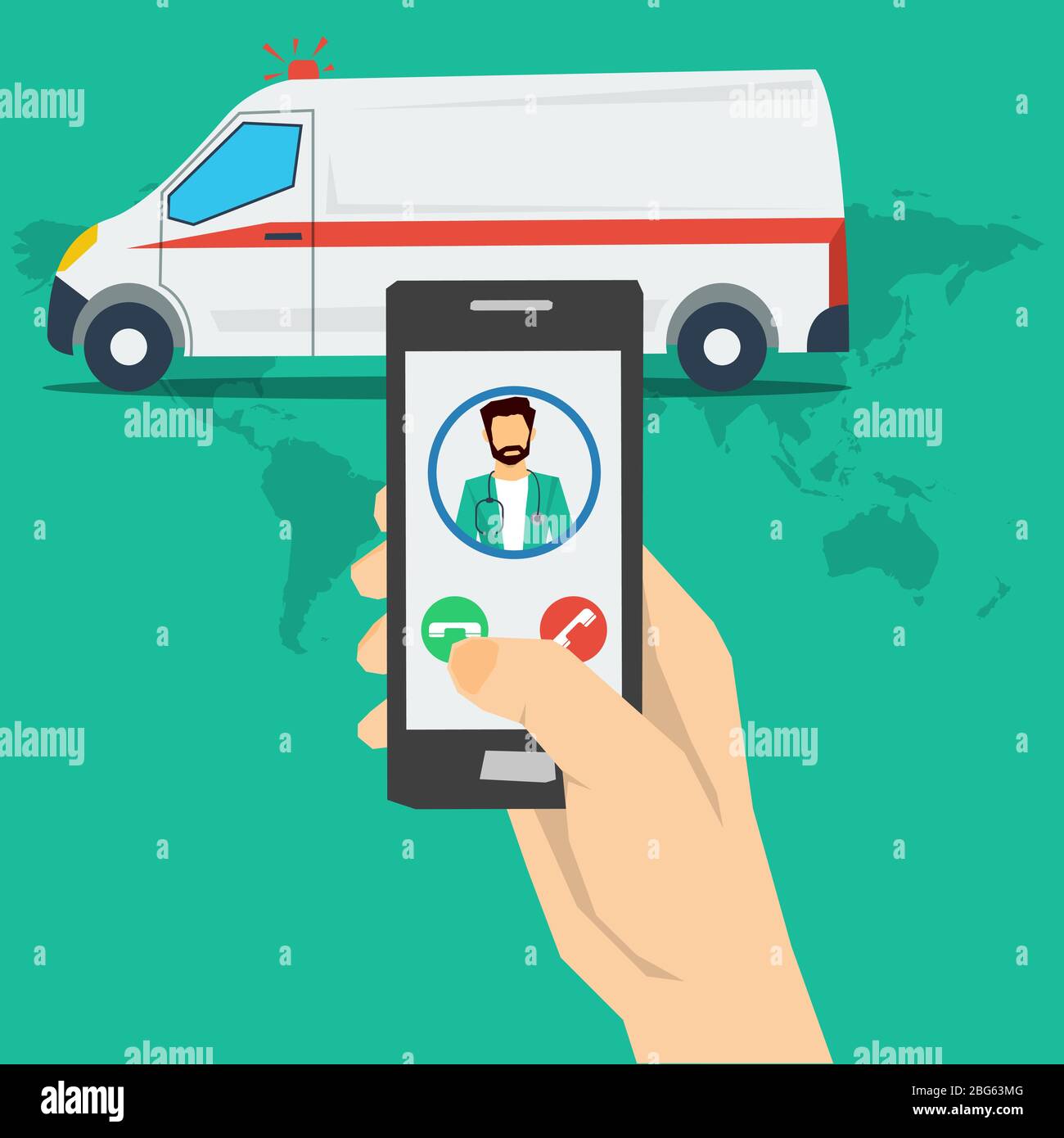 Chiamata al medico - mano con telefono Illustrazione Vettoriale