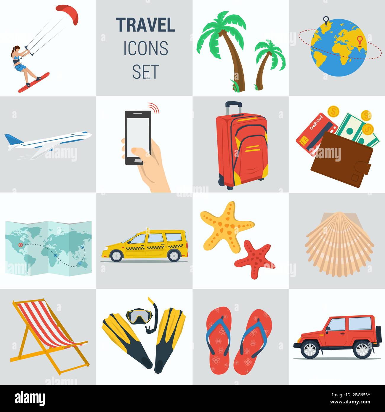 Vacanza di viaggio piazza 15 icone Illustrazione Vettoriale