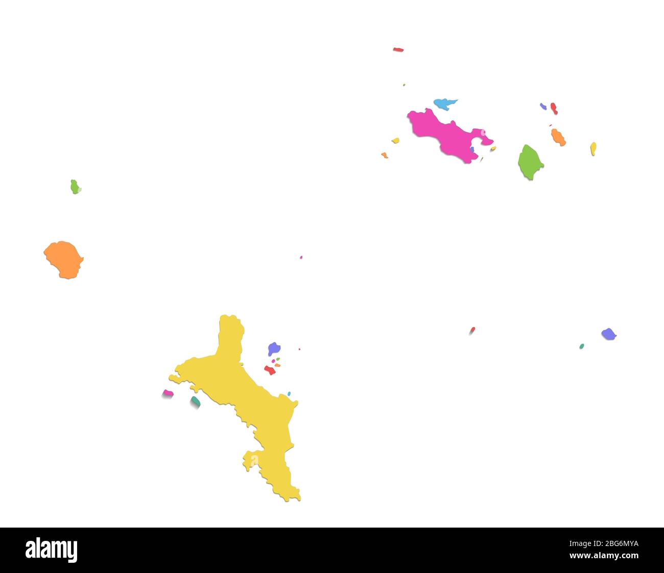 Mappa delle Seychelles, divisione amministrativa, mappa dei colori isolata su sfondo bianco vuoto Foto Stock