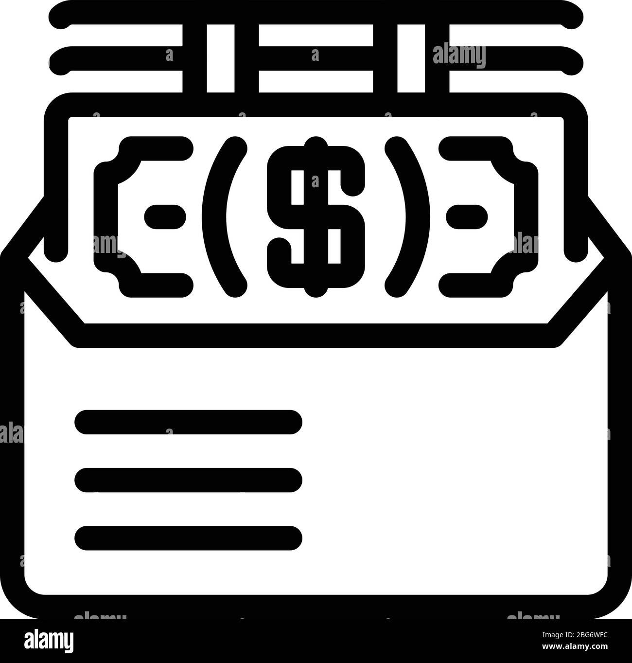 Dollari in una busta icona, stile contorno Illustrazione Vettoriale