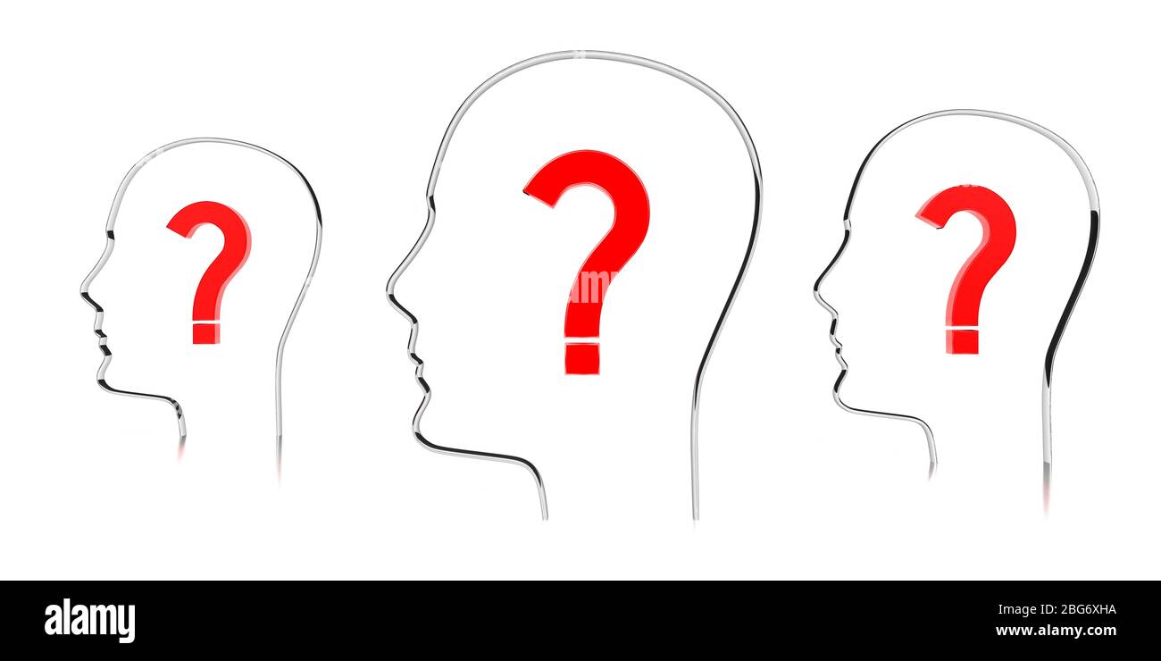 Forme della testa, punti interrogativi - illustrazione 3D Foto Stock