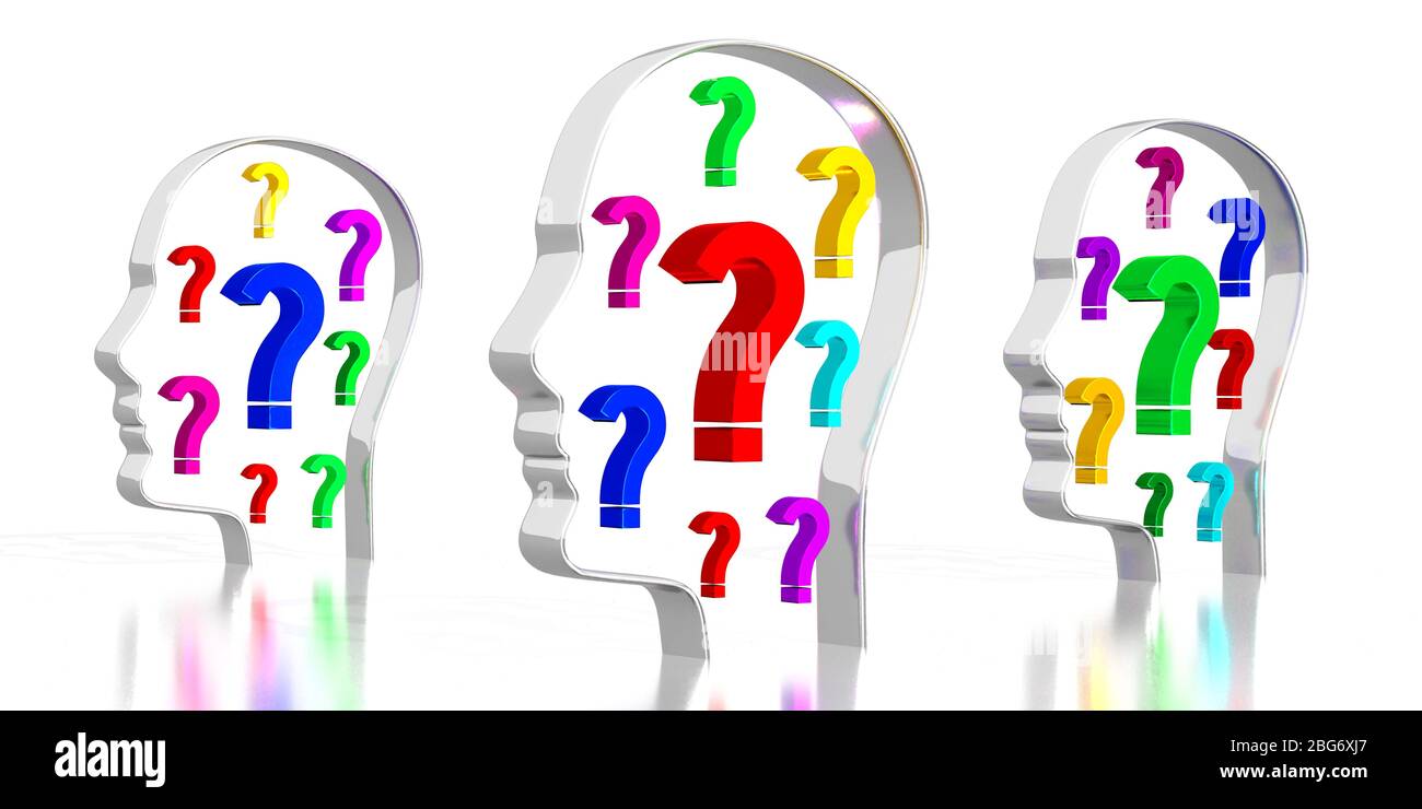 Forme della testa, punti interrogativi - illustrazione 3D Foto Stock