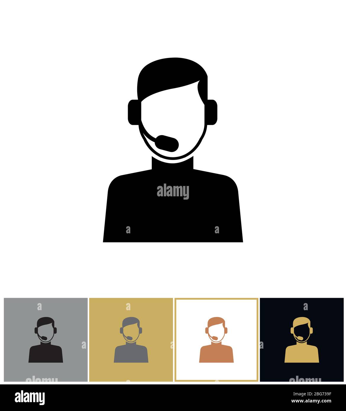 Icona di supporto, pittogramma del pulsante del supporto telefonico del cliente su sfondo oro, bianco e nero illustrazione vettoriale Illustrazione Vettoriale
