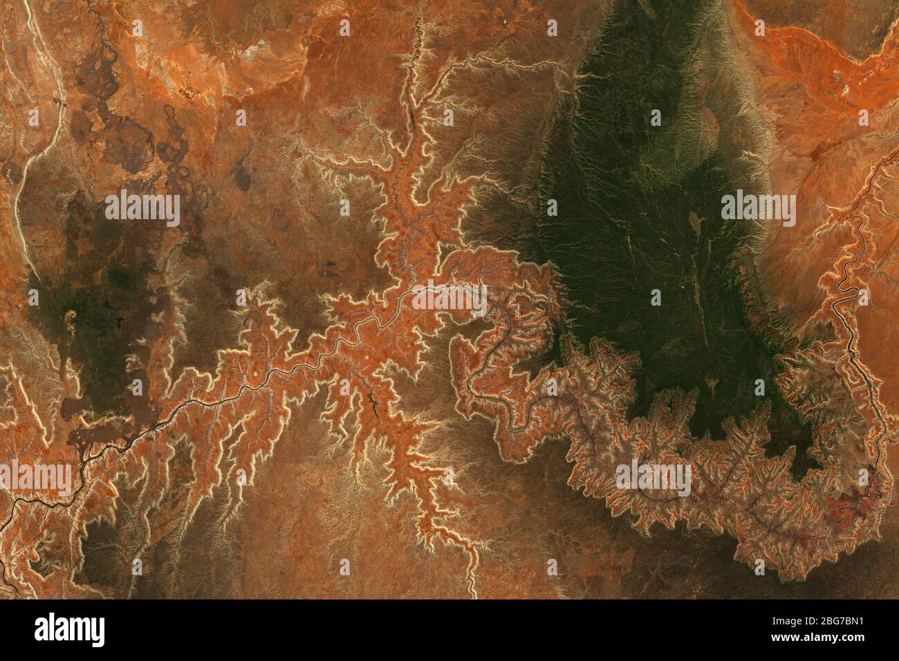 Marble Canyon, una sezione del fiume Colorado nell'Arizona settentrionale, USA vista dallo spazio - contiene dati Copernicus Sentinel modificati (2019) Foto Stock