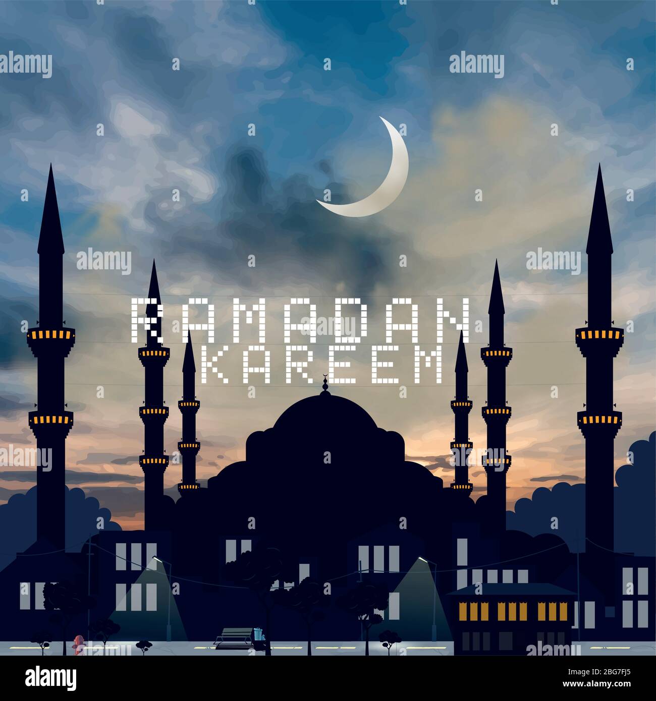 Benvenuto Ramadan mese (Ramadan Kareem turco), studio vettoriale sulla silhouette di istanbul della Moschea Blu Illustrazione Vettoriale