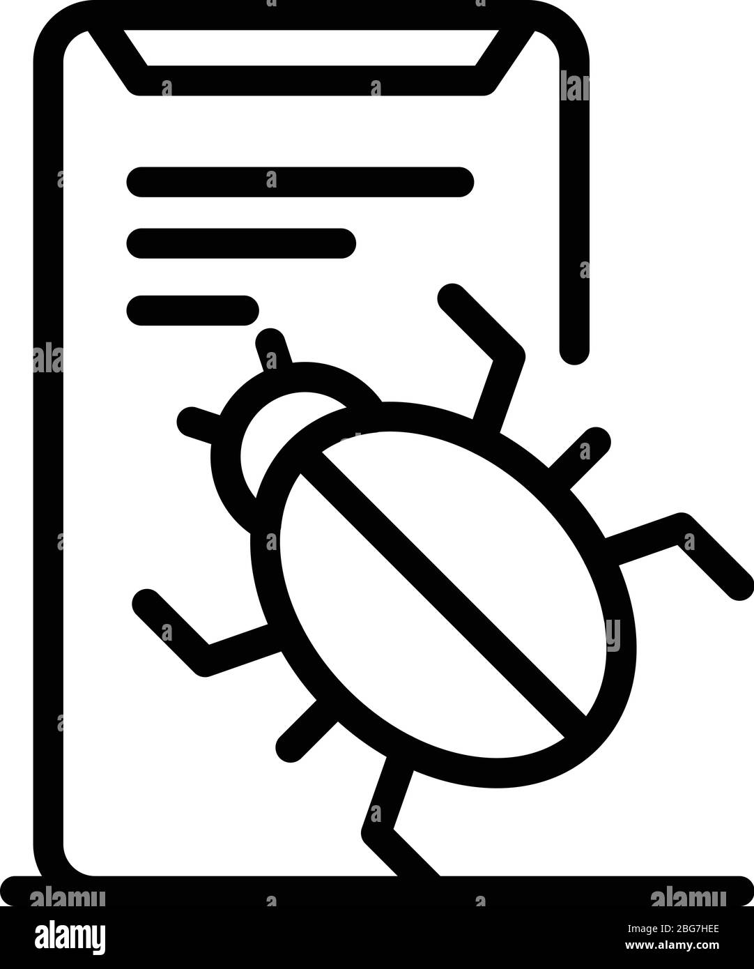 Bug nell'icona dell'applicazione, stile contorno Illustrazione Vettoriale