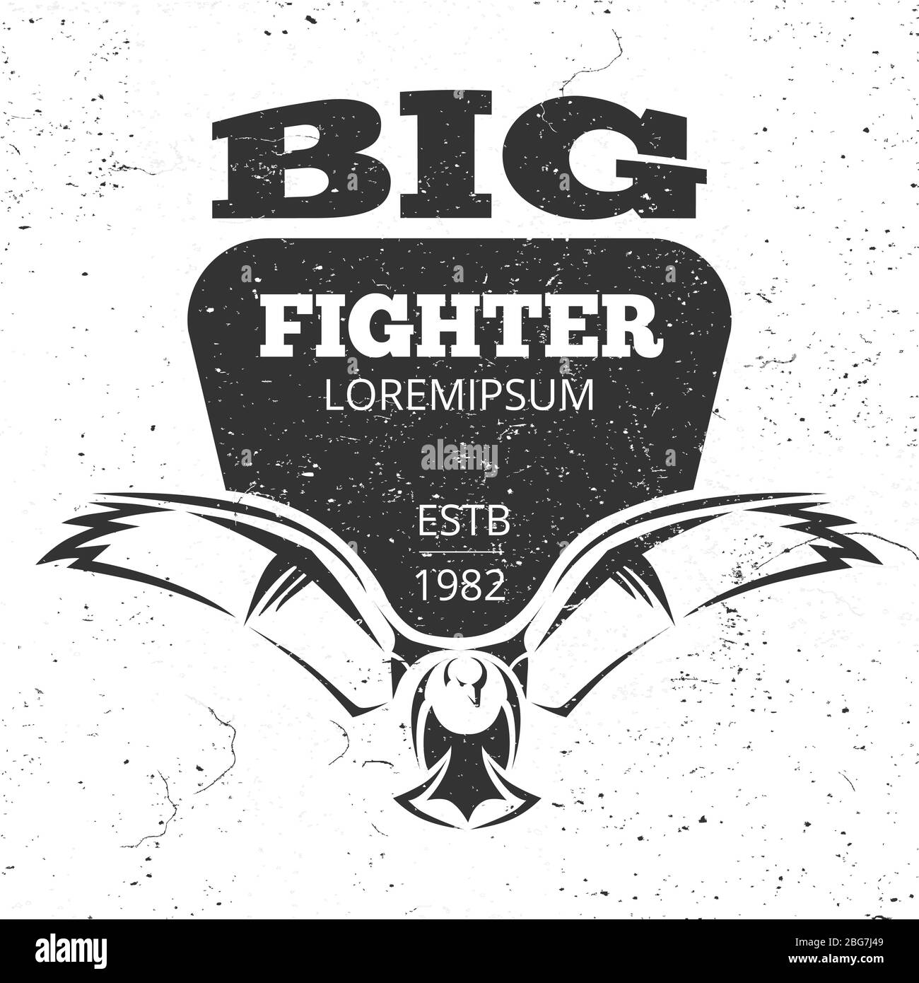 Emblema o logo Flying Eagle Grunge. Immagine vettoriale di aquila bianca e grigia Illustrazione Vettoriale