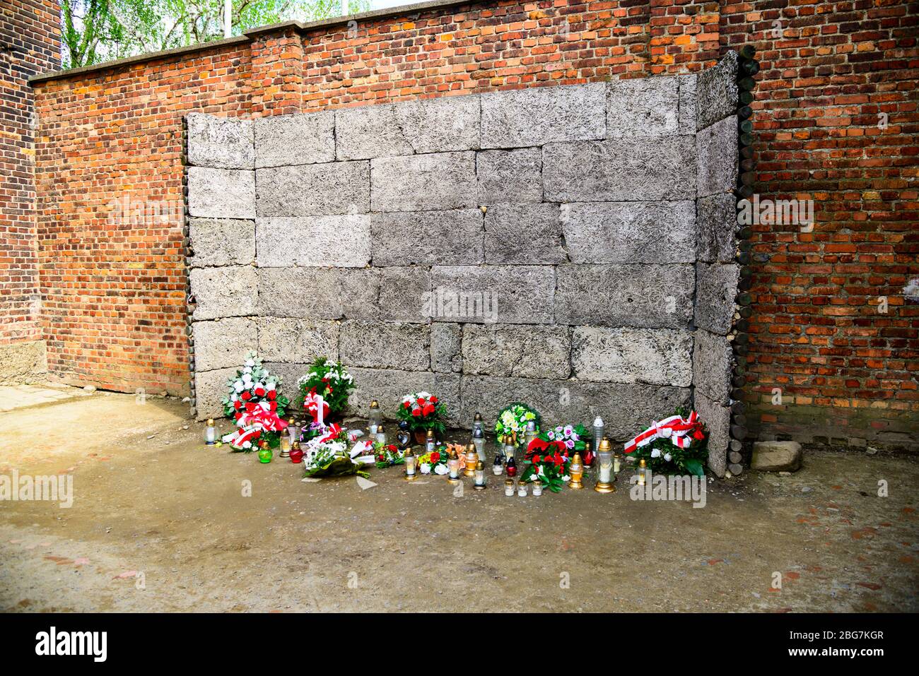 Muro della morte campo di concentramento di Auschwitz Birkenau Oświęcim Museo Polonia meridionale Europa UE UNESCO Foto Stock