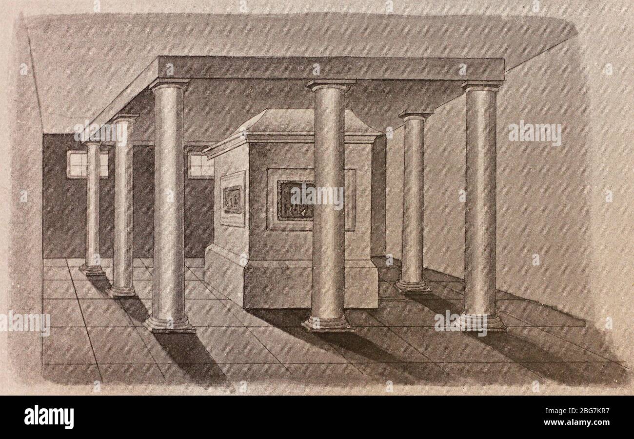 Una cripta nel seminterrato del Palazzo Taganrog, dove, secondo la leggenda, gli organi interni dell'imperatore russo Alessandro i sono posti dopo l'imbalsamazione. Incisione del 19 ° secolo. Foto Stock