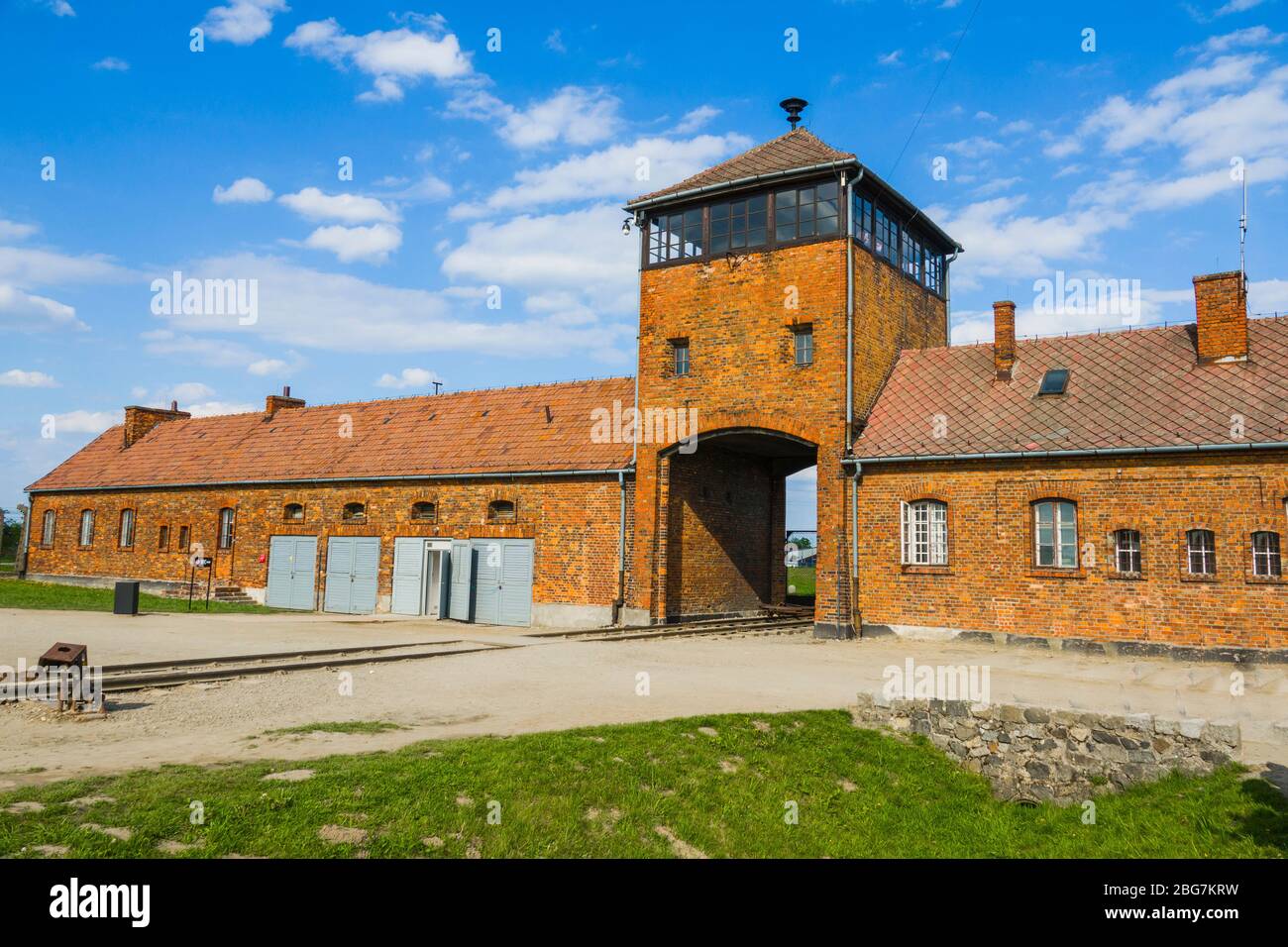 Linee ferroviarie campo di concentramento di Auschwitz Birkenau Oświęcim Museo Polonia meridionale Europa UE UNESCO Foto Stock