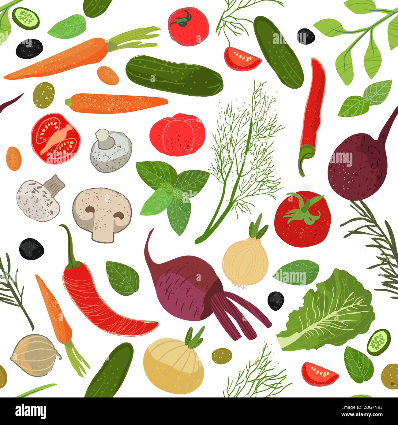 Modello senza cuciture con elementi per cuocing.Vegetes interi e a pezzi. Vettore Illustrazione Vettoriale