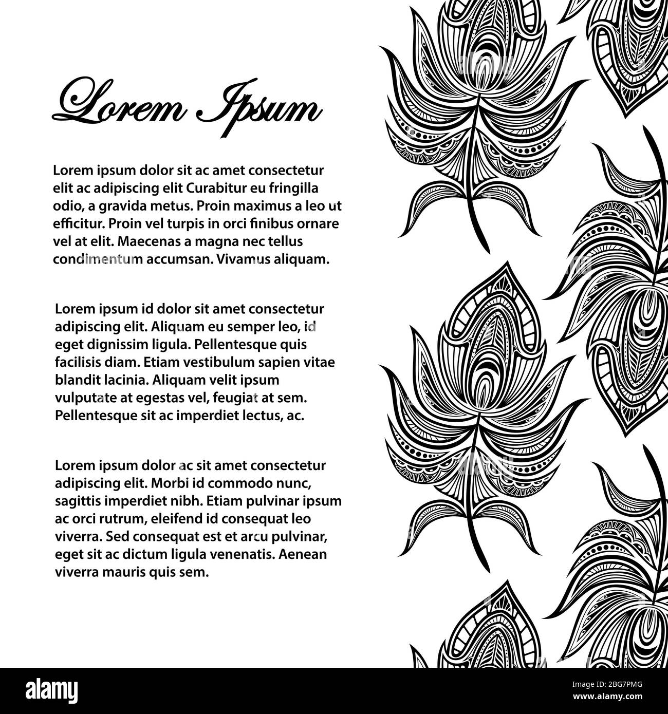 Banner vettoriale e poster delle piume orientali o illustrazione del modello di sfondo Illustrazione Vettoriale