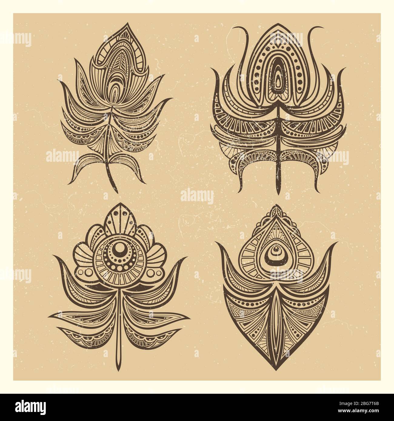 Collezione di piume d'epoca stile mandala isolato vettore illustrazione retro di set Illustrazione Vettoriale