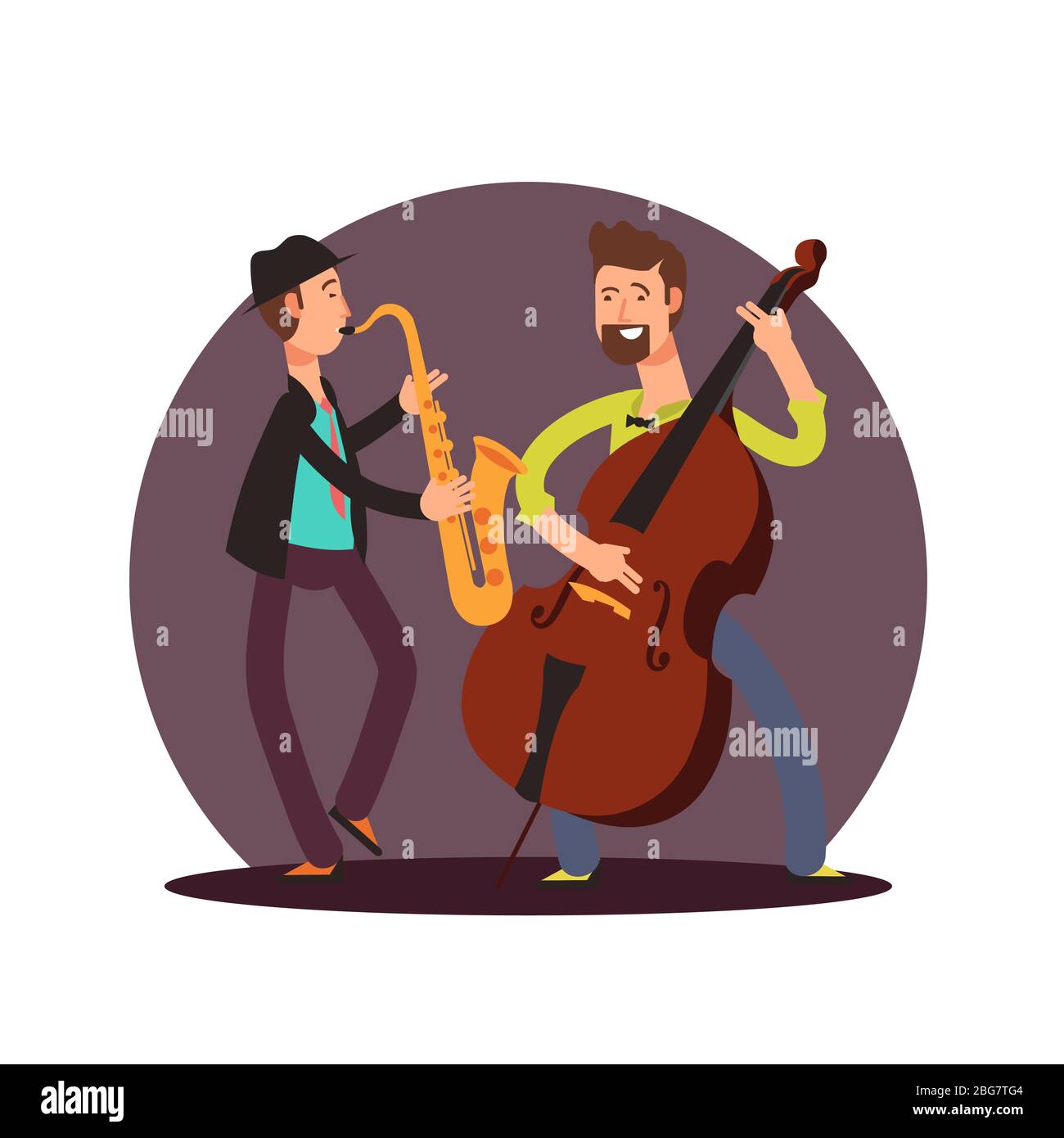 Icona flat vettoriale classico duetto strumentale musicisti cartoni animati personaggi isolato illustrazione Illustrazione Vettoriale