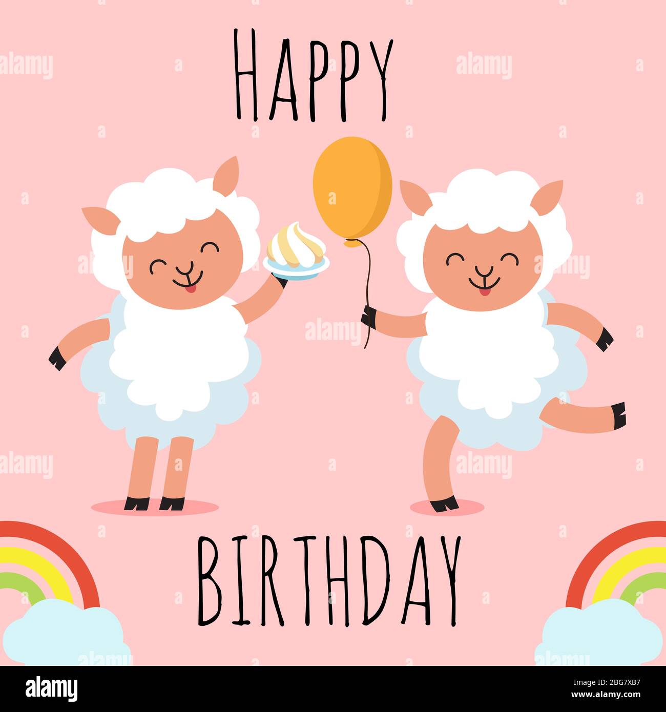 Biglietto di auguri per buon compleanno con simpatici cartoni animati,  pecora, torta e palloncino. Illustrazione vettoriale Immagine e Vettoriale  - Alamy