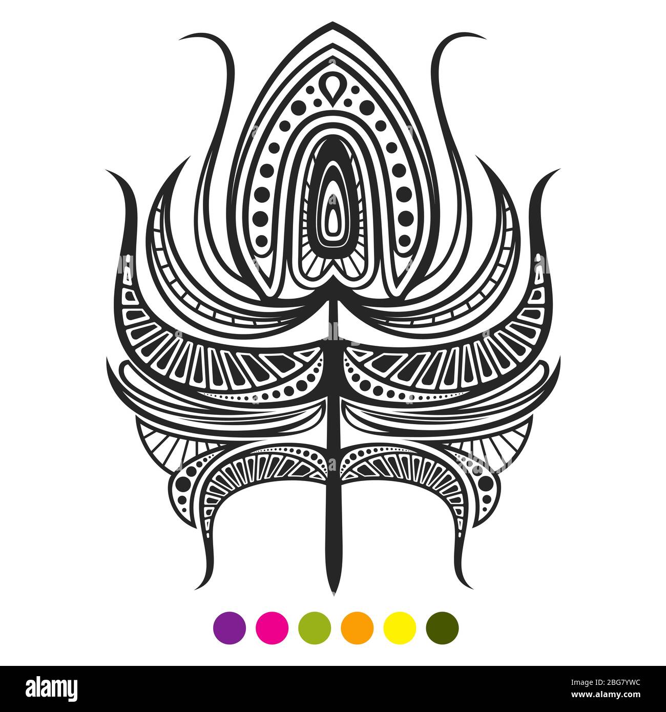 Piuma astratta bianca e nera isolata su sfondo bianco. Pagina di colorazione delle piume di Peacock. Illustrazione vettoriale Illustrazione Vettoriale