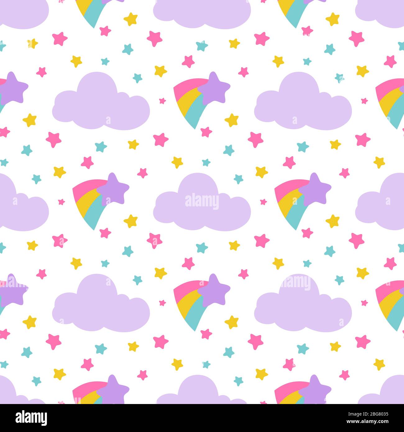 Cute baby pattern senza cuciture con stelle, nuvole, arcobaleno colorato. Illustrazione vettoriale Illustrazione Vettoriale