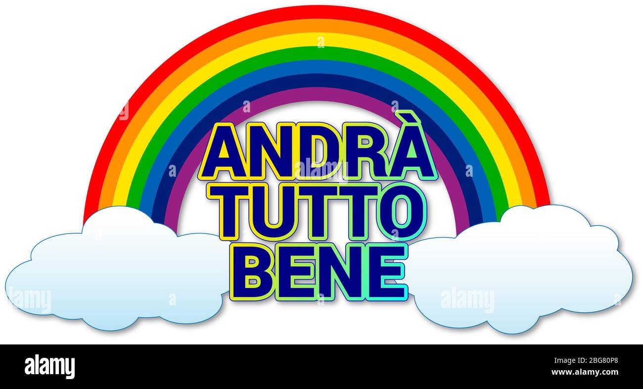 Simbolo dell'arcobaleno della speranza di appendere su finestre e balconi in Italia, tutto andrà bene Illustrazione Vettoriale