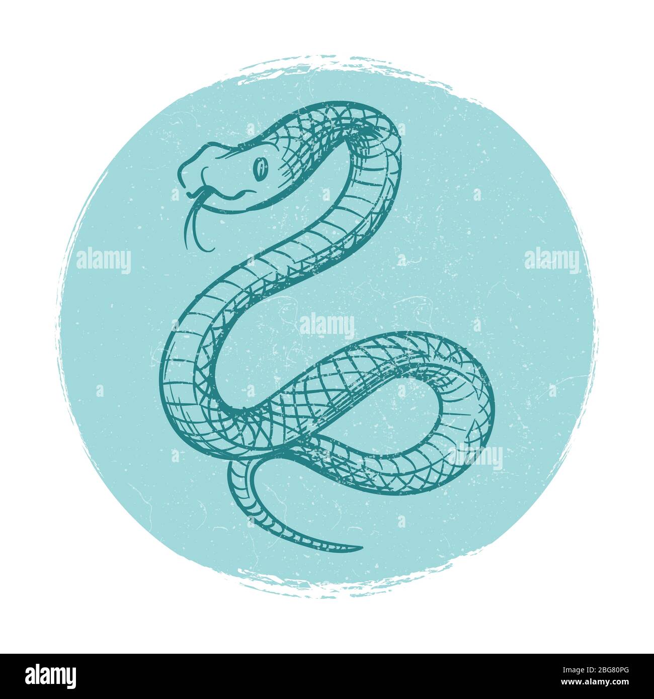 Emblema vettoriale Grunge con serpente disegnato a mano isolato su illustrazione bianca Illustrazione Vettoriale