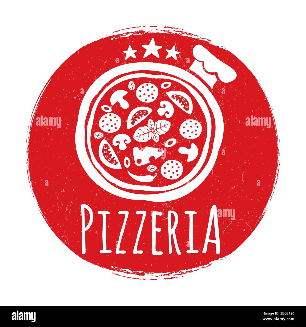 Etichetta pizzeria disegno su Grunge banner isolato su bianco. Illustrazione vettoriale Illustrazione Vettoriale