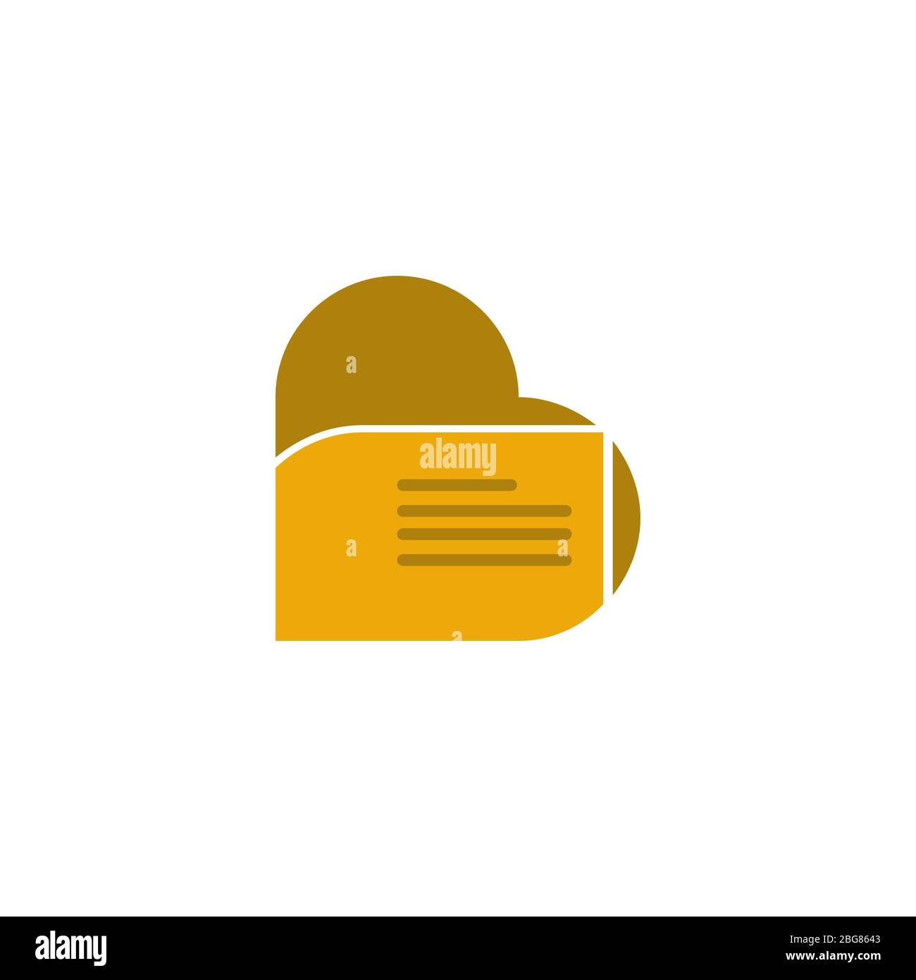 Modello di design con logo pieghevole e documento, a forma di cuore, logo moderno e unico. Isolato su sfondo bianco. Illustrazione Vettoriale