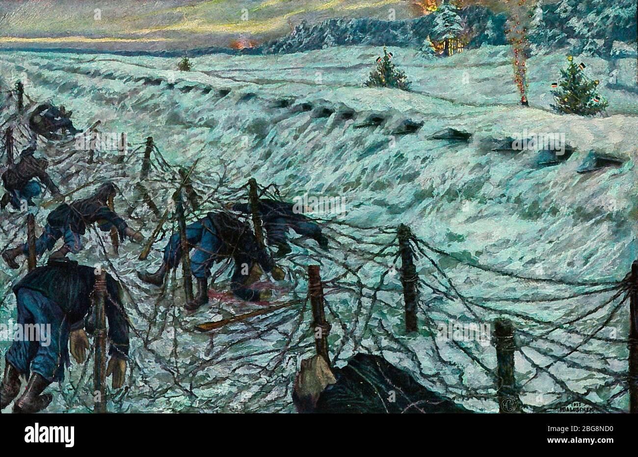 Dicembre durante la prima guerra mondiale - corpi su filo spinato - Hans Baluschek Foto Stock